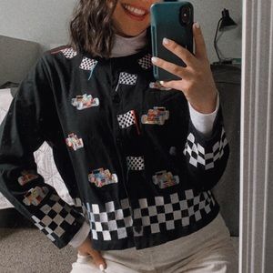 unique formula 1 embroidered black sweater | S